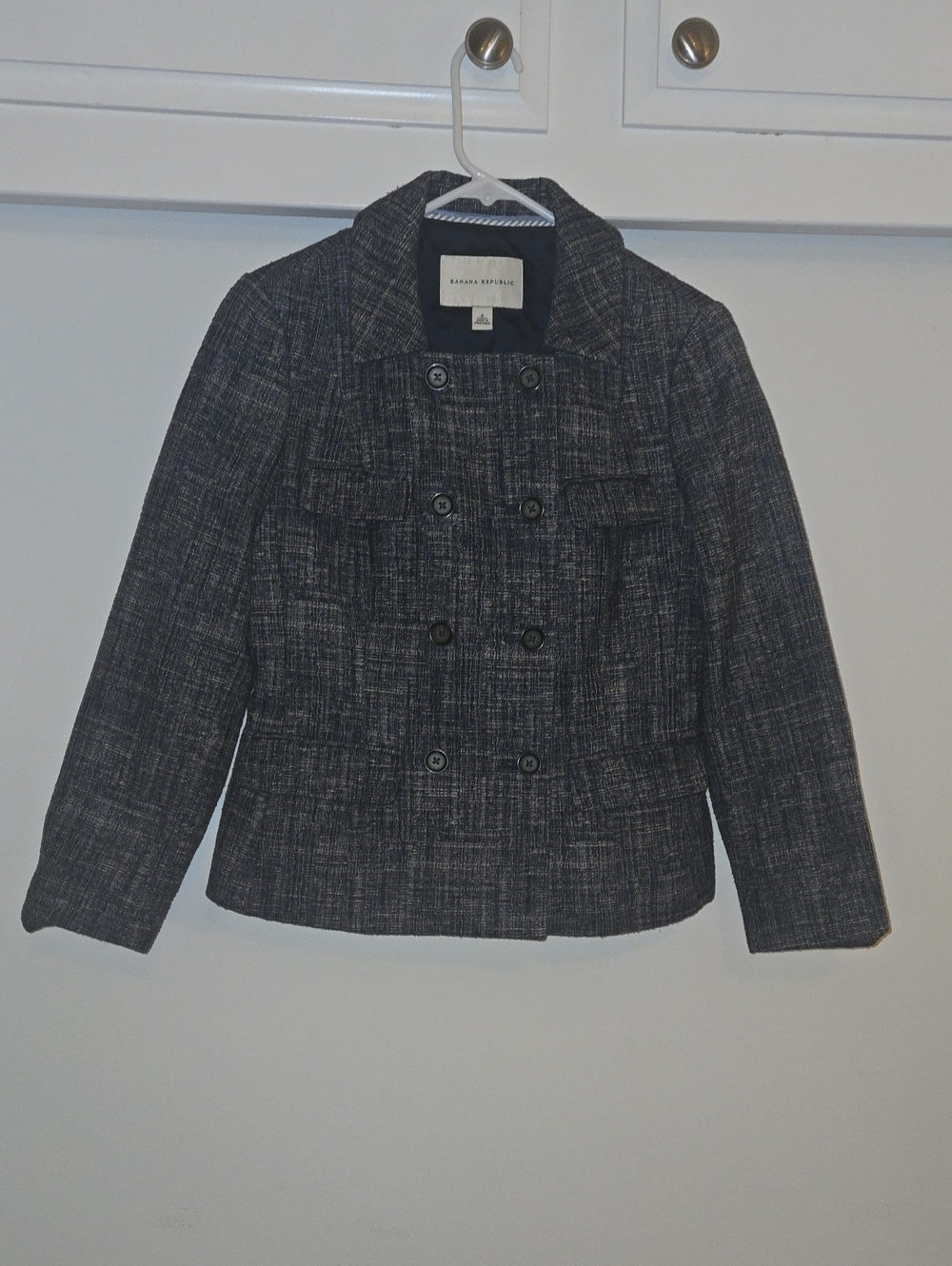 Banana Republic Womens Dark Navy Textured Double-Breasted Jacket